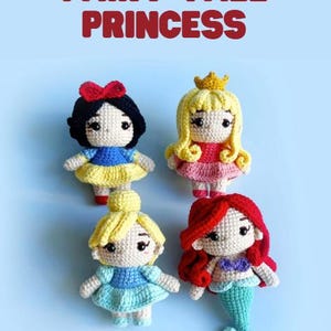 Fairy Tale Princess Crochet Pattern Set – Amigurumi Digital PDF – Snow White, Ariel, Cinderella, Aurora – DIY Handmade Dolls