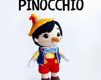 Pinocchio amigurumi crochet pattern PDF, digital puppet soft doll pattern for beginners, cute Pinocchio plush toy crochet tutorial