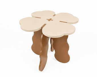 Beige and Brown Flower Side Table | Sculptural Plant Stand | Hand-Painted MDF Furniture