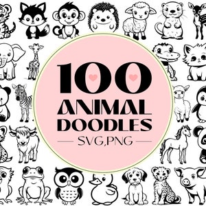 100 Animal Doodle Svg Bundle | Animal Svg | Doodle Svg | Pet svg | cute animal svg | dog svg | cat svg | Animal clipart | nursery svg | Zoo