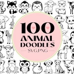 Pacote Svg de 100 animais Doodle | Animal Svg | Doodle SVG | Animal de estimação svg | animal fofo svg | cachorro svg | gato svg | Clipart de animais | berçário svg | Jardim zoológico