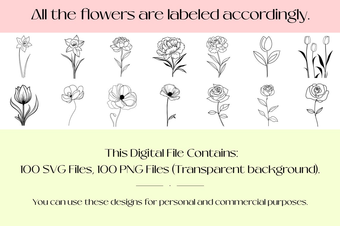 100 Flowers Bundle SVG Floral SVG Flower Clipart Leaves - Etsy