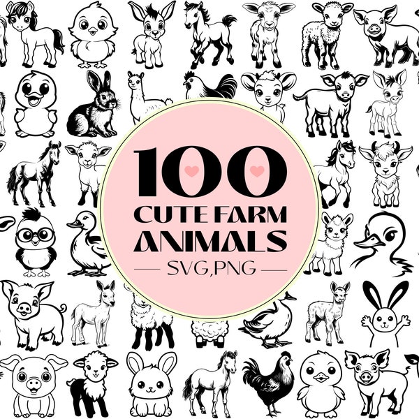 100 Cute Farm Animals Svg | Farm Bundle Svg | Animal Svg | Doodle Svg | cute animal svg | nursery svg | Farm Animal Cartoon | Animal Vector