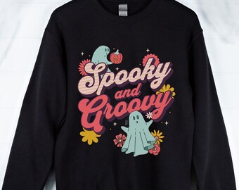 Retro Groovy Halloween Sweatshirt, Retro Floral Halloween Sweater, Fall Sweatshirt, Retro Halloween Sweatshirt, Vintage Spooky Halloween