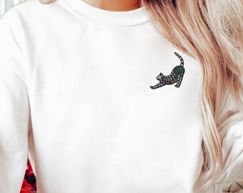 Embroidered Dia De Los Muertos Cat Sweatshirt, Day Of The Dead Crewneck