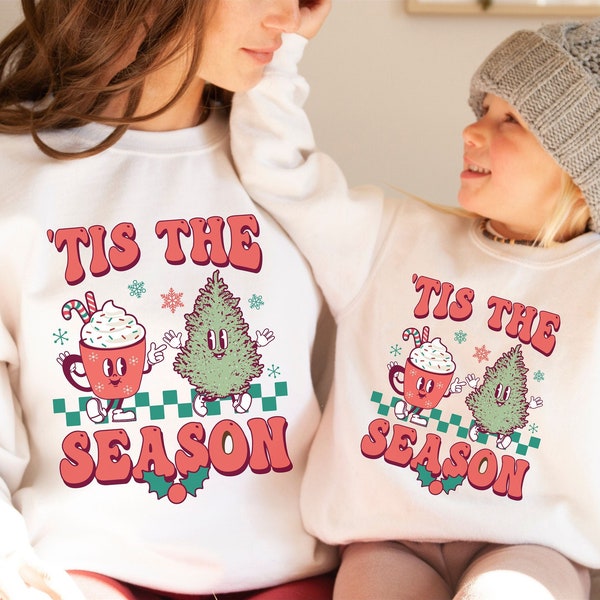 Mommy and Me Vintage Christmas Sweatshirt, Retro Tis The Season Matching Crewneck Sweater, Mother Daughter Matching Pullover, Daddy and Me