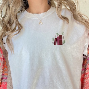 Embroidered Book Flower Shirt, Librarian Shirt | Floral Book Shirt, I&#39;m Booked one more chapter Reading Shirt | Wildflower Tshirt