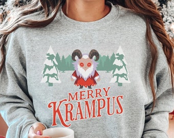 Merry Krampus Sweatshirt, Cute Krampus Funny Christmas Holiday Pullover, Unisex Festive Holiday Tee, Krampus tshirt, Krampus Sweater