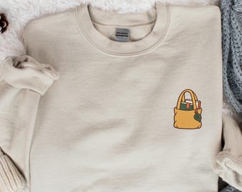 Felpa ricamata a tema libri, girocollo unisex "Books to Go", regalo per amanti dei libri