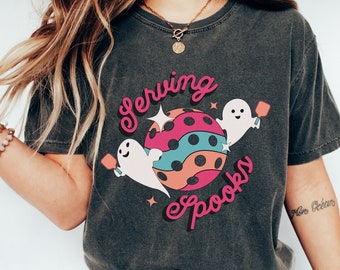 Halloween Pickleball Shirt for Ladies, Retro Spooky Halloween Pickleball T shirt, Vintage Pickleball Lover Tee, Funny Pickleball TShirt