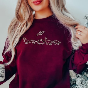 Cute Dinosaurs Embroidered Sweatshirt, Minimalist Dinosaur Outline Jumper, Dinosaur Birthday Sweatshirt, Boys Embroidered Crewneck