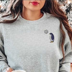 Embroidered Penguin Sweatshirt, Cute Penguins Crewneck, Animal Lover Sweatshirt, Penguin Sweathirt, Penguins Hoodie, Holiday Sweatshirt