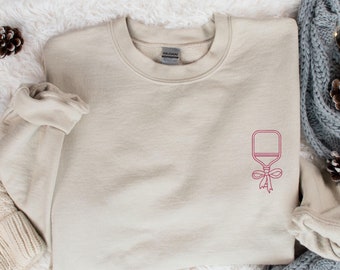 Embroidered Pickleball Sweatshirt, Pink Ribbon Breast Cancer Crewneck, Cancer Awareness, Pink Ribbon, Pickleball Gift, Game Day Sweater