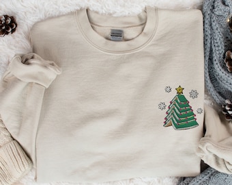 Embroidered Christmas Book Tree Sweatshirt, Holiday Embroidered Sweater Pullover, Christmas gift for teacher, School Christmas Sweater,