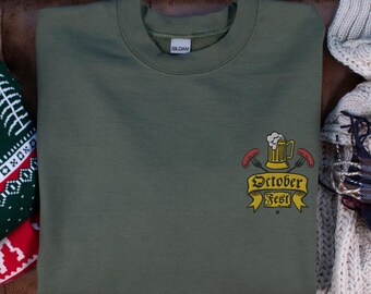 Embroidered Oktoberfest Sweatshirt: German Beer Garden Crewneck