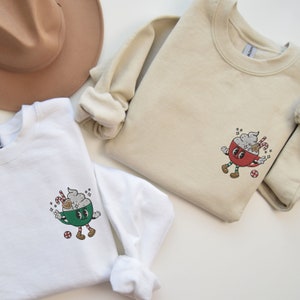 Embroidered Couples Christmas Sweaters, Matching Christmas Sweatshirts, Hot Cocoa Christmas Sweaters, Embroidered Xmas Pullover Crewneck