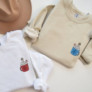 Embroidered Couples Christmas Sweaters, Matching Hot Cocoa Christmas Sweatshirts, Christmas Sweaters, Embroidered Xmas Pullover Crewneck