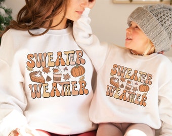 Mommy and Me Fall Sweatshirts, Matching Crewneck Sweatshirt, Sweater Weather, Mommy and Me Thanksgiving, Mother Daughter Matching Sweatshirt
