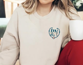 Personalized RN Embroidered Sweatshirt, Custom Name Nurse Crewneck, Nursing Graduation Gift