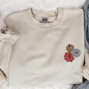 Pumpkin Embroidered Crewneck Sweatshirt Boho Autumn Vibes, Simple Fall Pumpkin Crewneck Sweatshirt, Minimal Fall Long Sleeve Sweater