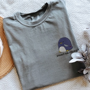 Embroidered Penguin Crewneck, Cute Kawaii Sarcastic Embroidered Penguin Tshirt, Funny Animal Lover Shirt, Fight or Flight Penguin Tee
