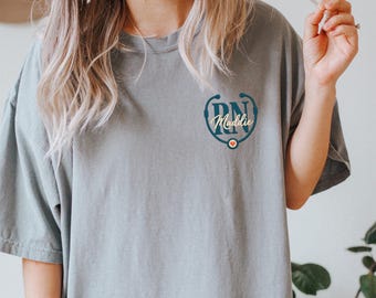 Personalized RN Embroidered Comfort Colors Shirt, Custom Name Nurse T-Shirt, Nursing Graduation Gift