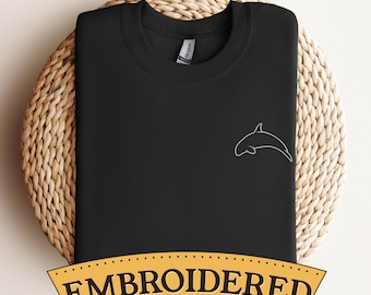 Embroidered Orca Sweatshirt: Minimalist Sea Creature Crewneck