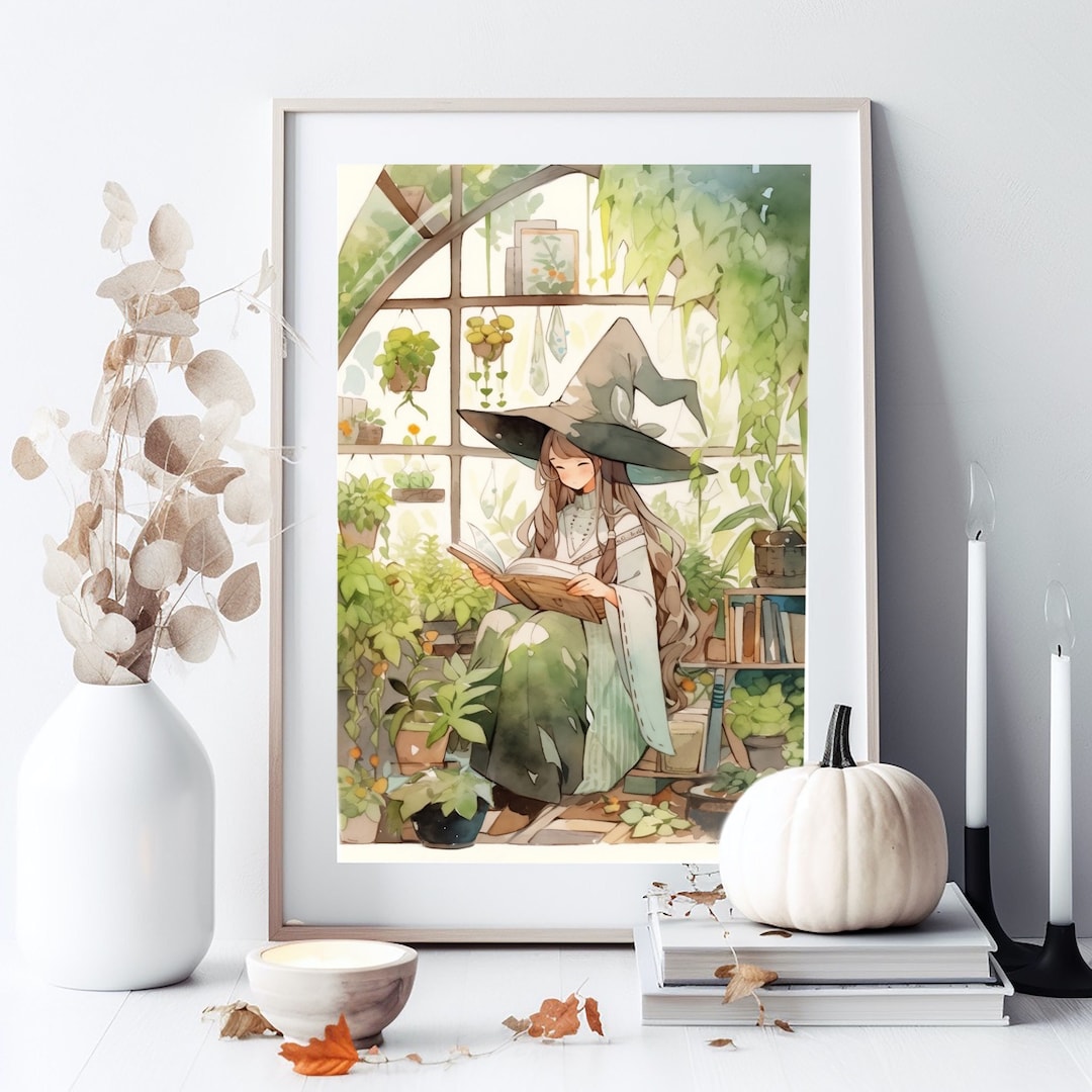 Witchy Decor Aesthetic Greenhouse Witch Reading Herbology - Etsy