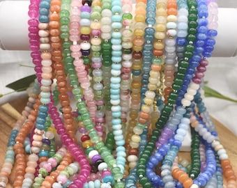 GEMSTONE NECKLACE 5x8mm Rondelle beads in multiple colors | Colorful Beaded Necklace | Layering Necklace (16" + extender) | Handmade