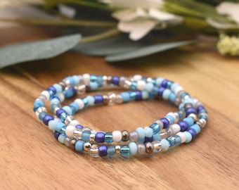 SKY BLUE TURQUOISE Beaded Bracelet | With Crystal & Silver accents | 4mm Seed Bead | Stacking Bracelet | Handmade
