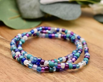 MERMAID Beaded Bracelet | Purple, Teal & Silver accents | 4mm Seed Bead | Stacking Bracelet | Handmade