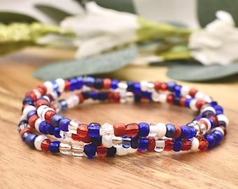 4TH OF JULY Beaded Bracelet | Silver accents | 4mm Seed Bead | Stacking Bracelet