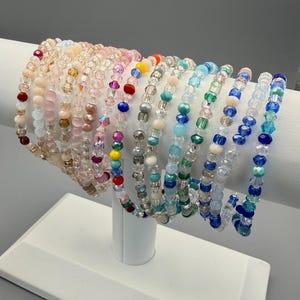 Glass & Crystal Bead Bracelet – 4MM Crystal Stretch Bracelet - Sparkly Stretch Bracelet - Dainty Bracelet
