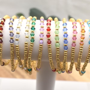 BIRTHSTONE Bracelet with gold beads | Personalized with Colored Crystals 4mm | Dainty Jewelry | Duracoat Galvanized Gold