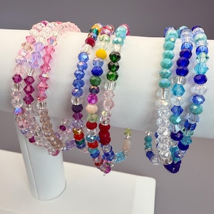 Glass & Crystal Bead Bracelet Stacks – Set of 3 - 4MM Crystal Stretch Bracelet - Sparkly Stretch Bracelet - Dainty Bracelet