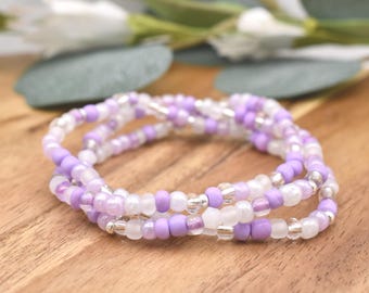 LIGHT PURPLE Beaded Bracelet  | Silver accents | 4mm Seed Bead | Stacking Bracelet | Handmade