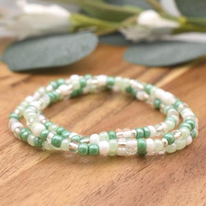 LIGHT GREEN Beaded Bracelet | With Silver accents | 4mm Seed Bead | Stacking Bracelet | Handmade