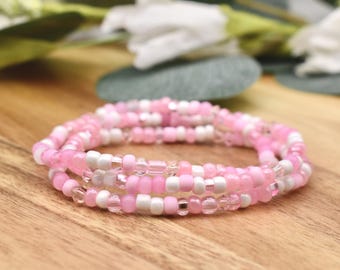 LIGHT PINK Beaded Bracelet | 4mm Seed Bead | Stacking Bracelet | Crystal Bead Accents | Handmade