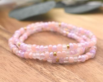 PINK & PURPLE Beaded Bracelet | Gold accents | 4mm Seed Bead | Stacking Bracelet | Handmade