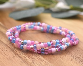 COTTON CANDY Beaded Bracelet  | Pink, Light Blue & Silver accents | 4mm Seed Bead | Stacking Bracelet | Handmade