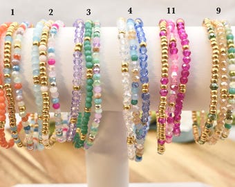 CRYSTAL BEAD Bracelet Stack | Set of 3 | 3mm with gold accent | Dainty Jewelry