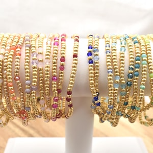 GOLD BEAD stretch bracelet | with color accent | 3mm Dainty Jewelry | Duracoat Galvanized Gold