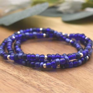 DARK BLUE Beaded Bracelet | Royal Blue, Navy & Silver accents | 4mm Seed Bead | Stacking Bracelet