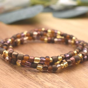 MAHOGANY Beaded Bracelet | Brown, Copper, Tan & Gold accents | 4mm Seed Bead | Stacking Bracelet | Handmade