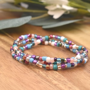 METALLIC BLUE & PURPLE Beaded Bracelet | Silver accents | 4mm Seed Bead | Stacking Bracelet | Handmade