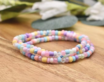 PASTEL Beaded Bracelet | 4mm Seed Bead | Stacking Bracelet | Crystal Bead Accents | Handmade