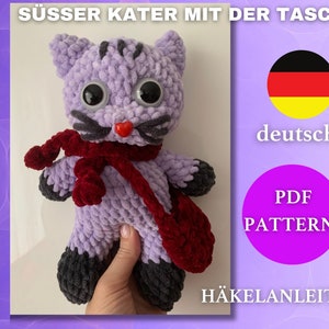 Häkelanleitung Süßer Kater mit Tasche und Schal, Häkelanleitung, PDF Deutsch