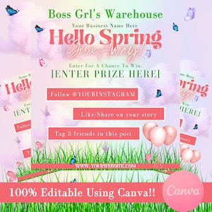 DIY Raffle Giveaway Flyer, DIY Flyer Template Design, Canva Giveaway, Giveaway Flyer, Spring Hair Specials Flyer, Premade Business Flyer