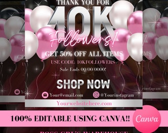 Followers Celebration Flyers, DIY 1k Followers Templates, 10k Giveaway, Milestone Template, Instagram Business Post, Canva Editable Posts