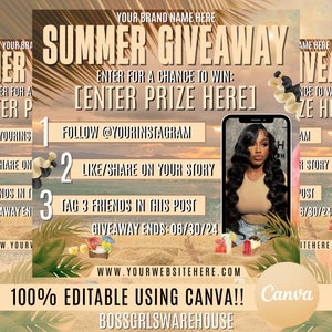 July June Giveaway Flyer, Summer Giveaway Raffle flyer, Giveaway Raffle Flyer, Wig Raffle Flyer, June Booking Flyer, Wig Install Flyer, Book